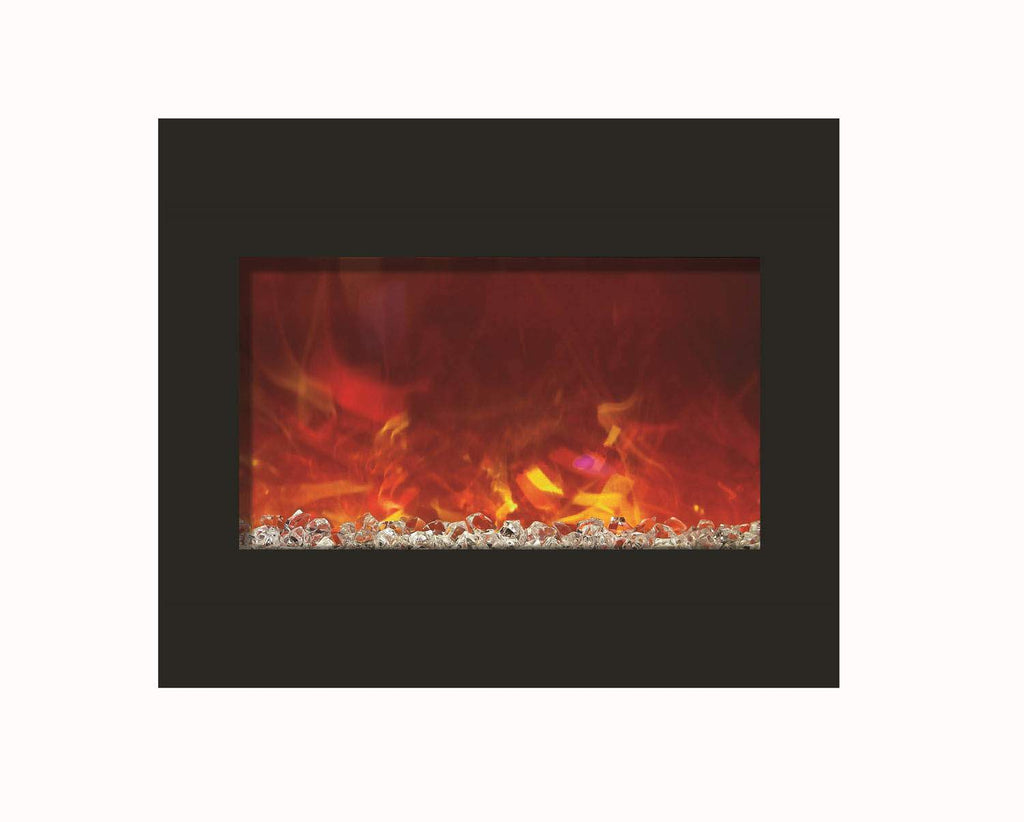 Electric fireplace flame viewing window with black surround