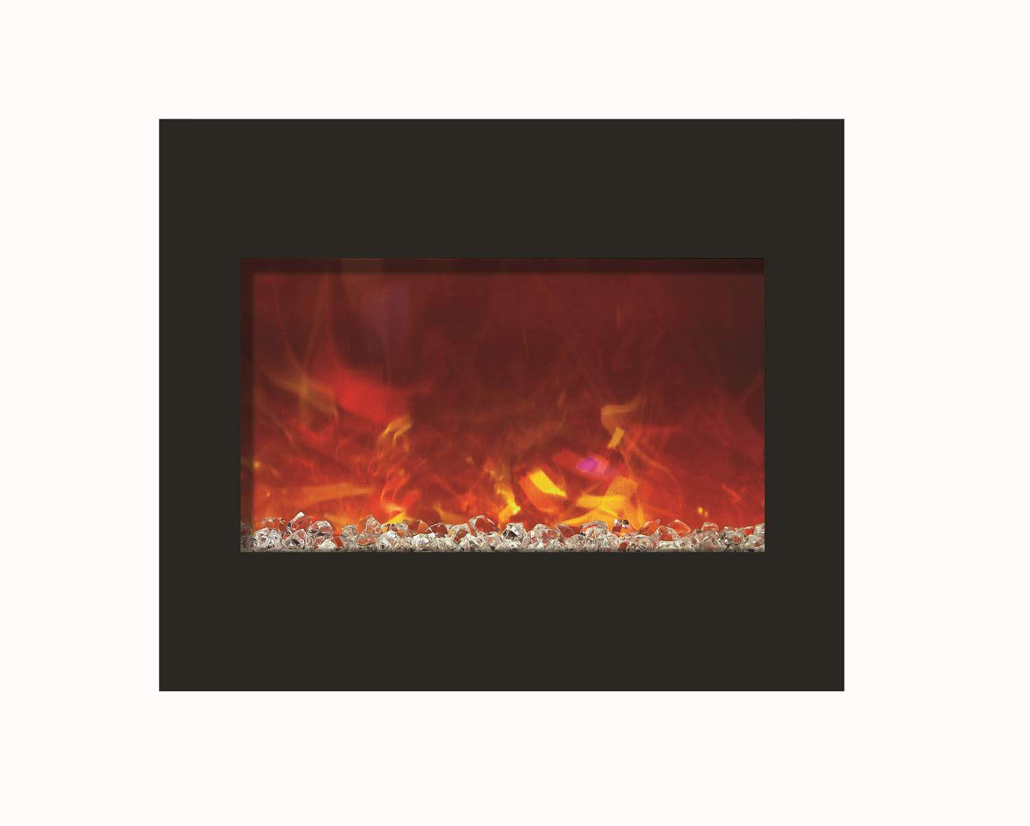 Electric fireplace flame viewing window with black surround