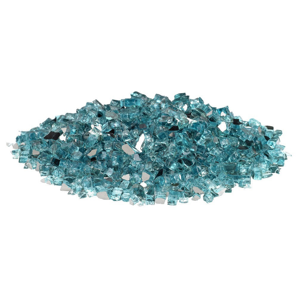 Teal-blue reflective fire glass shards, small rectangular pieces