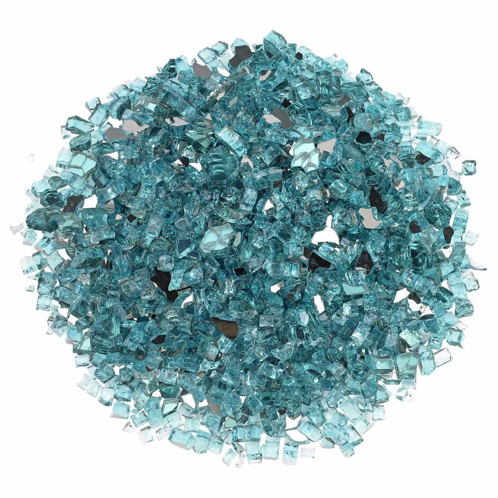 Azuria reflective fire glass shards, teal-blue, 1/4 inch pieces