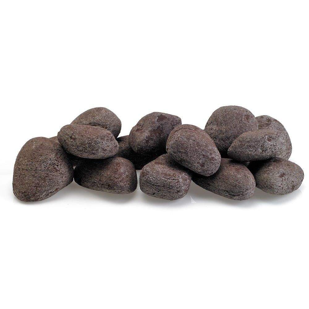 Ceramic fire glass lite stones in dark charcoal brown, smooth rounded pebbles