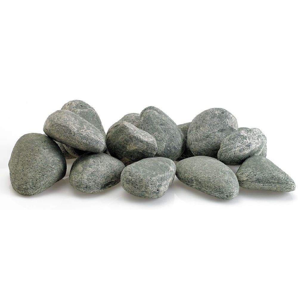 Ceramic fire glass lite stones in medium gray, smooth rounded pebbles