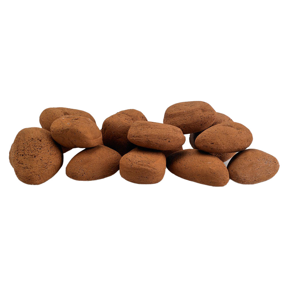 Ceramic fire glass lite stones in terracotta brown, smooth rounded pebbles