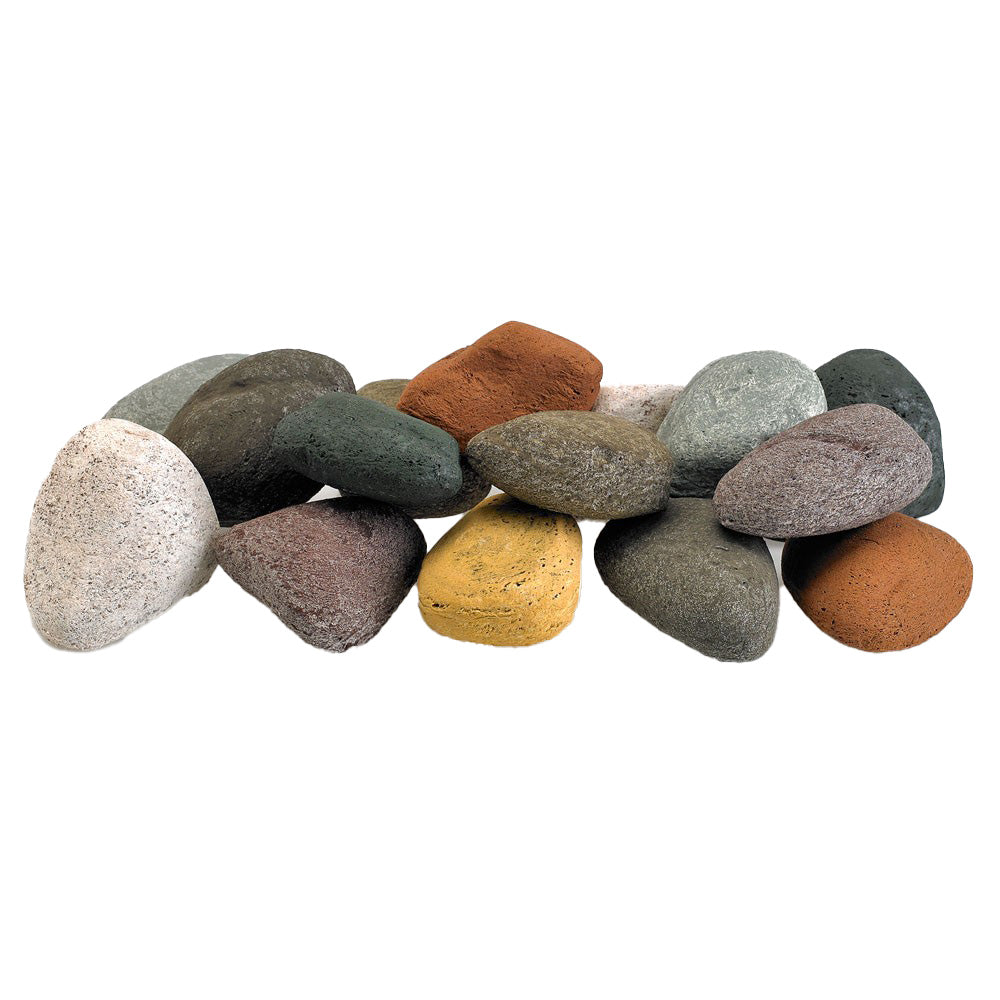 Ceramic fire glass lite stones in mixed colors, rounded pebbles with textured finish