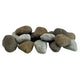 Ceramic fire glass lite stones in mottled dark gray, smooth rounded pebbles
