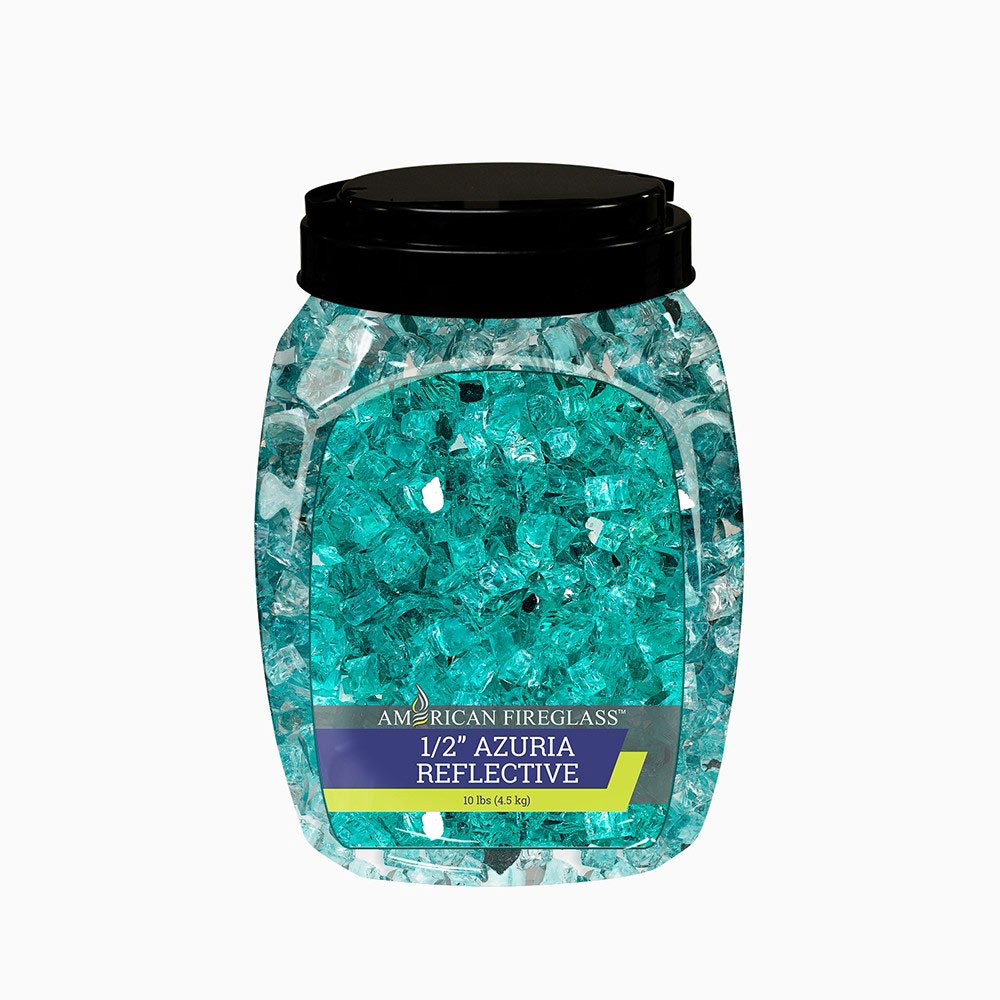 Azuria reflective fire glass jar with black lid, 10 lb