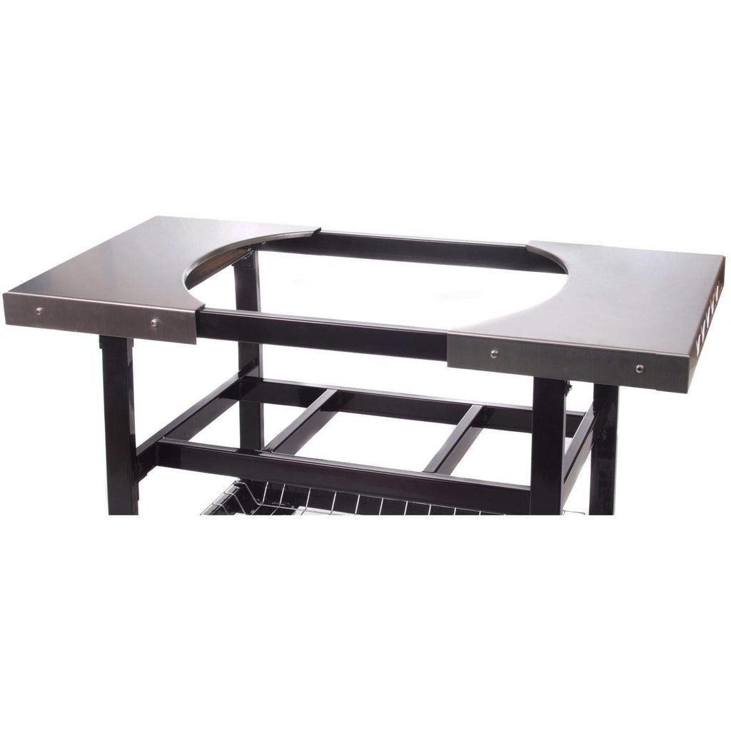 Grilling cart with stainless top plate, oval opening, and wire rack underframe