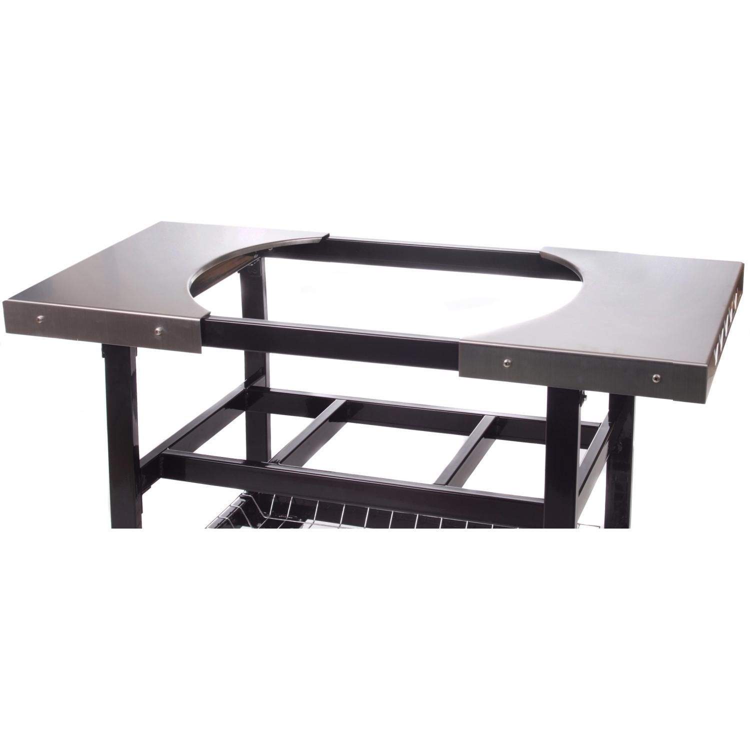 Grilling cart with stainless top plate, oval opening, and wire rack underframe
