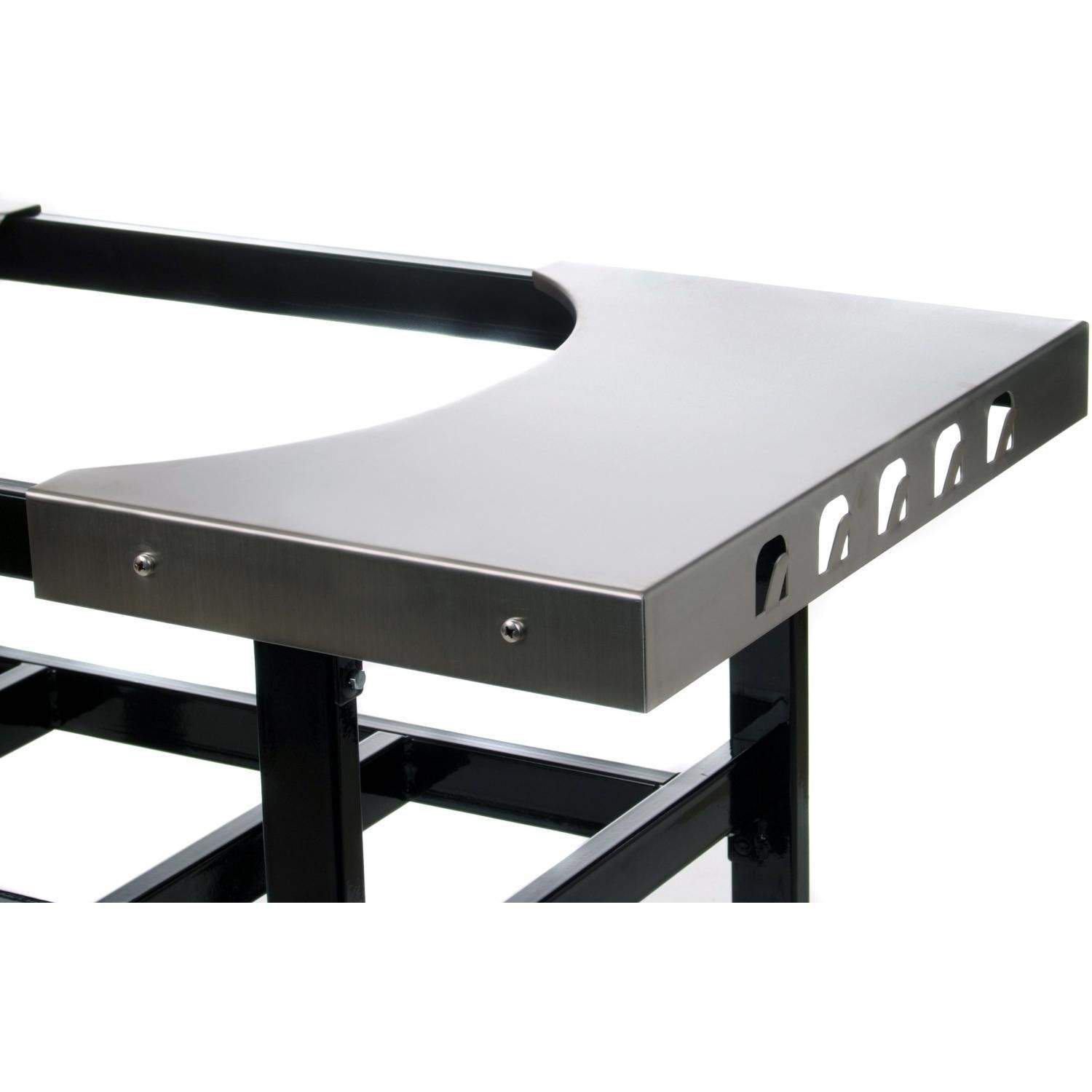 Stainless top plate and black cart frame with side shelf cutouts