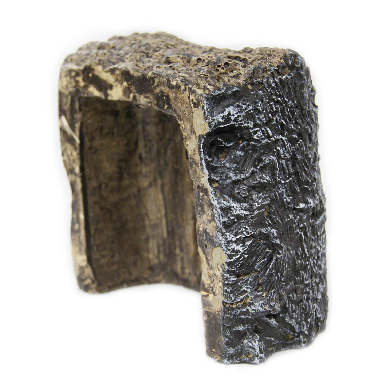 Charred valve cover with rough, blackened textured finish and worn edges