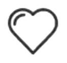 A simple black heart outline icon on a white background.