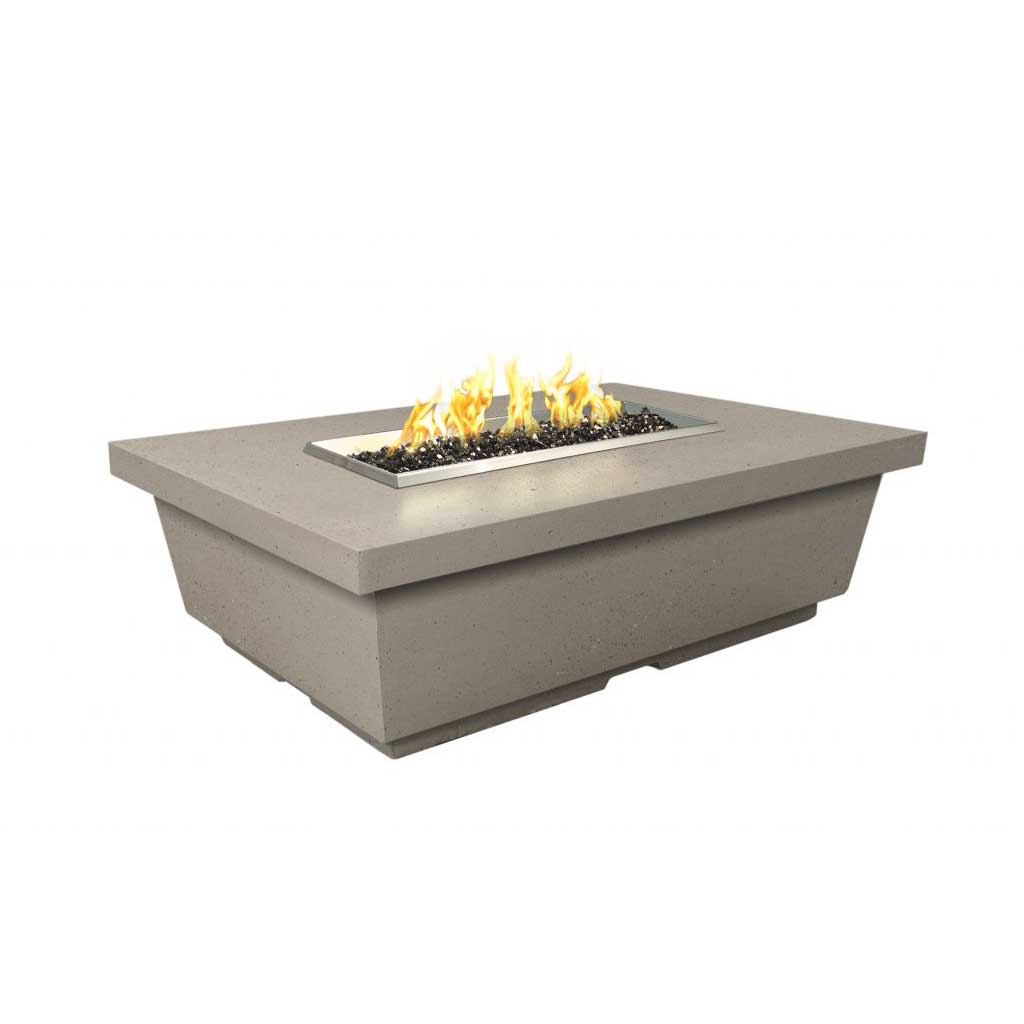 52-inch rectangle fire pit table, gray GFRC base, open center for flames