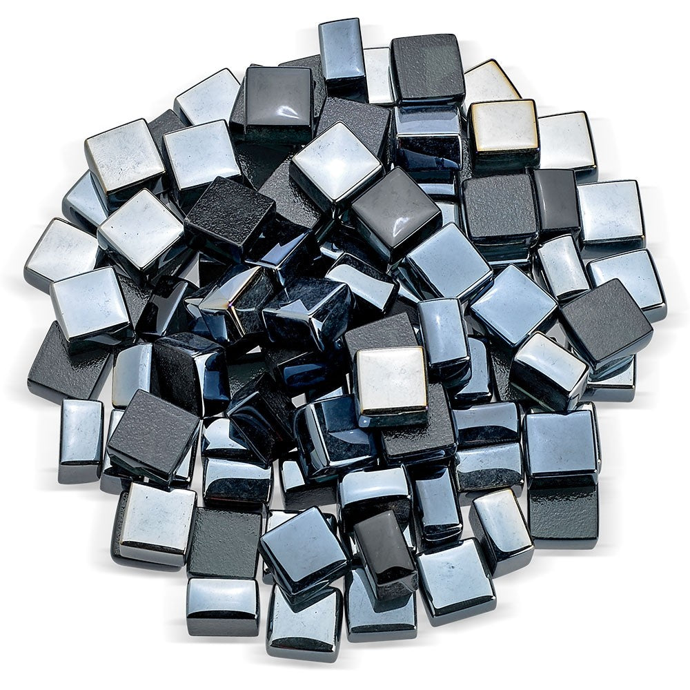Black glossy fire glass cubes, 1/2-inch, reflective square pieces