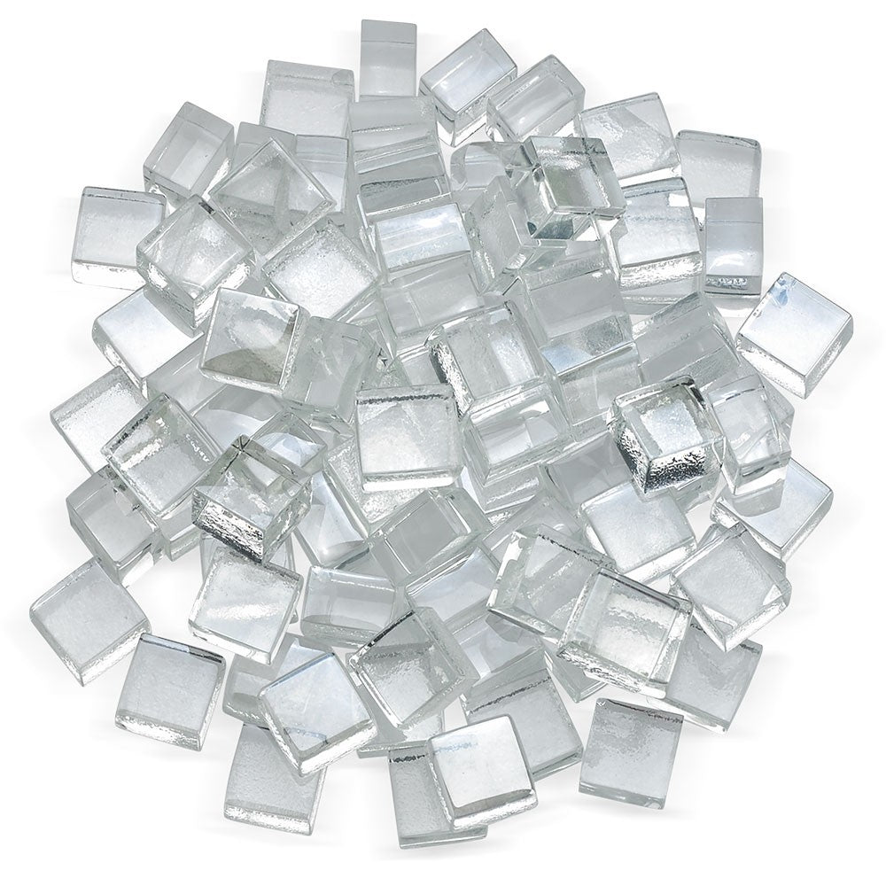 American Fire Glass Starfire luster fire glass cubes, clear silver, 1/2 in