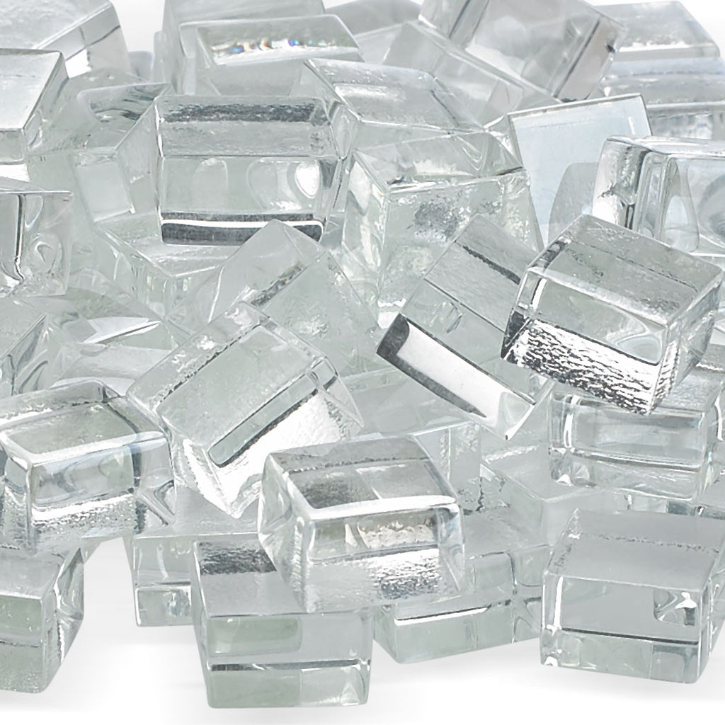 American Fire Glass Starfire luster fire glass cubes, clear with reflective faces