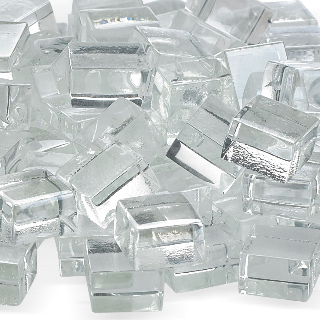 American Fire Glass Starfire luster fire glass cubes, clear with reflective faces