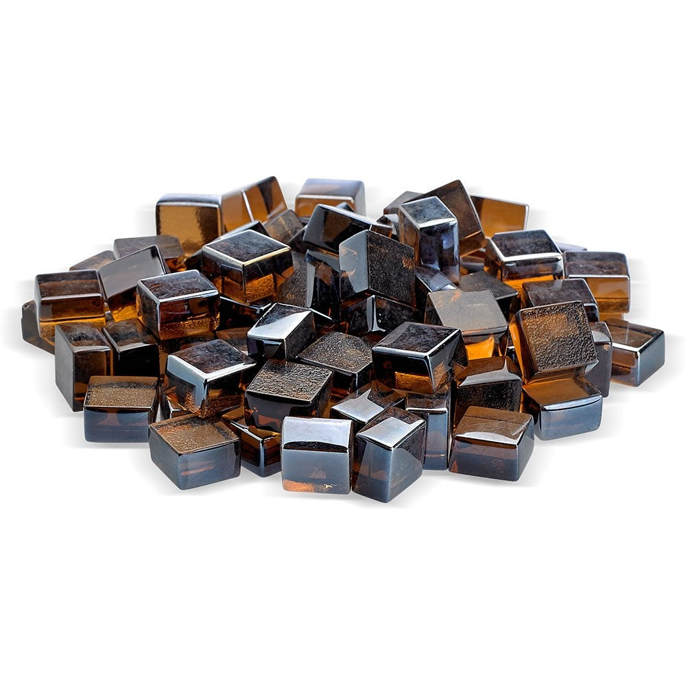 Fire glass 1/2-inch copper luster cubes, scattered square reflective pieces