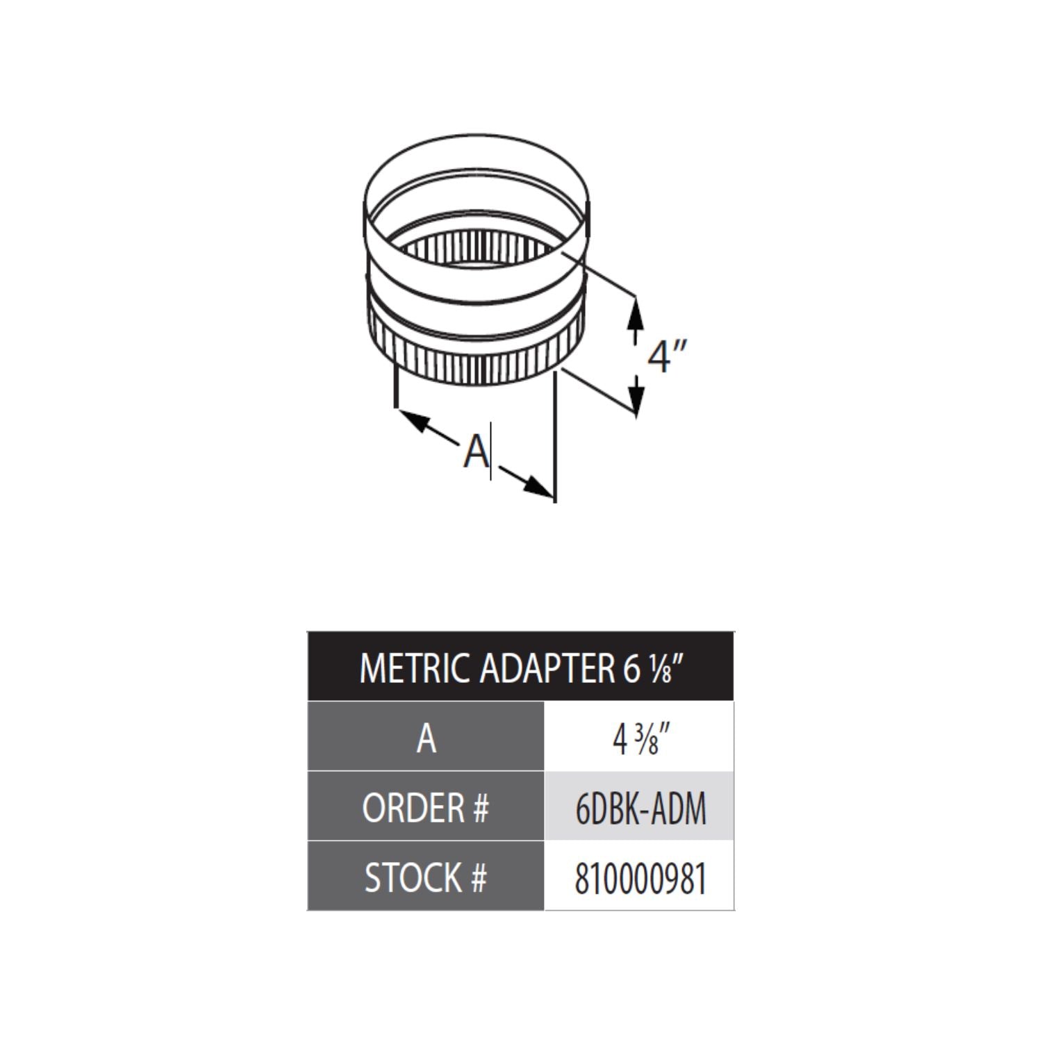 DuraVent DuraBlack 6-Inch Diameter Stovetop Metric Adapter