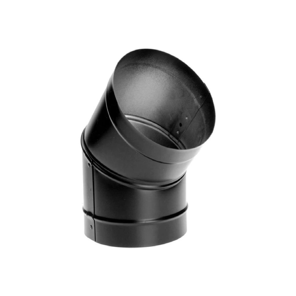 DuraBlack 45-degree elbow for vent pipe, dark black metal, angled connector