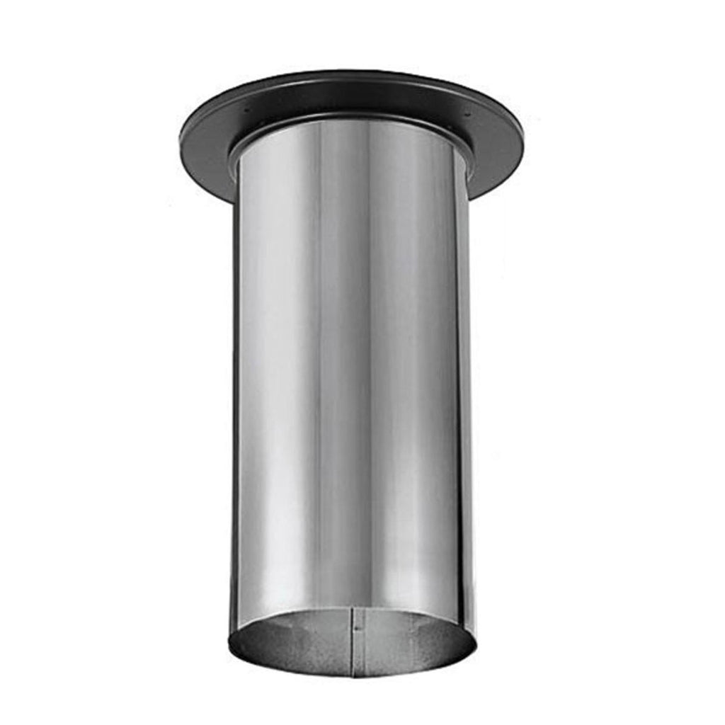 Stainless steel slip connector with black trim, cylindrical coupling and flanged rim.