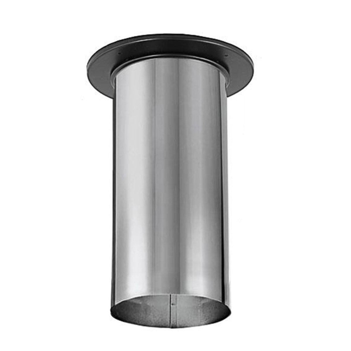 Stainless steel slip connector with black trim, cylindrical coupling and flanged rim.