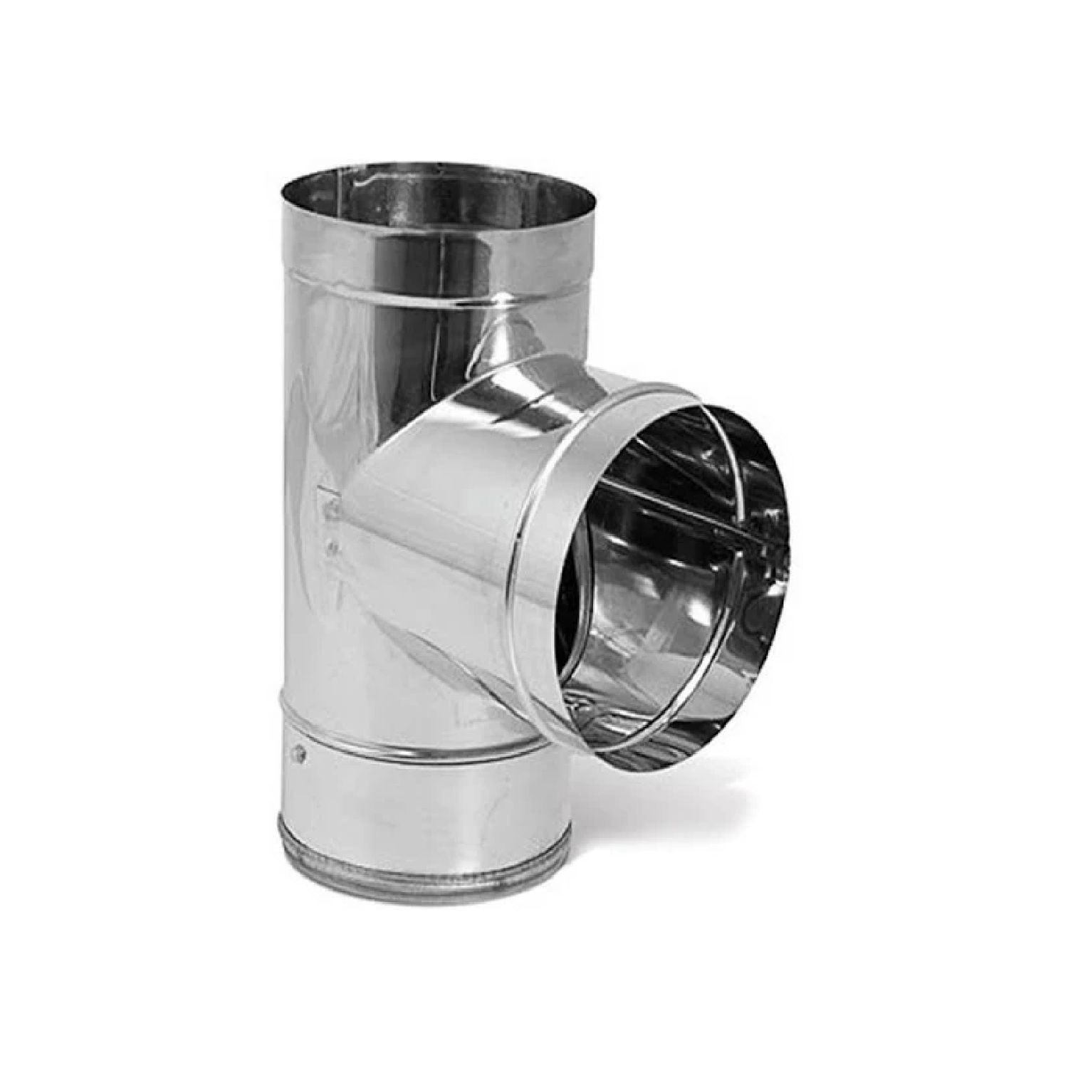 Stainless steel tee with clean-out cap, angled outlet and round inner opening