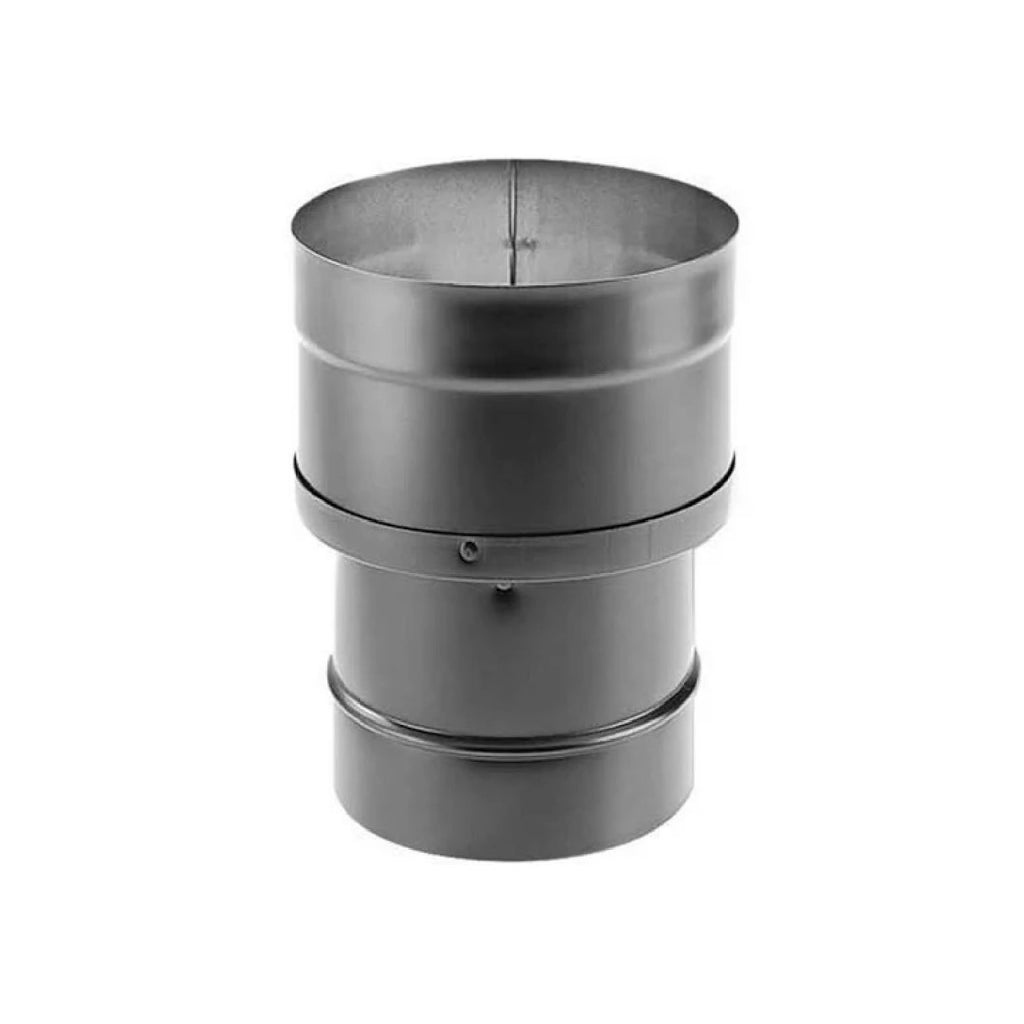 DuraVent DuraBlack vent pipe increaser, dark metal collar sections with seam details