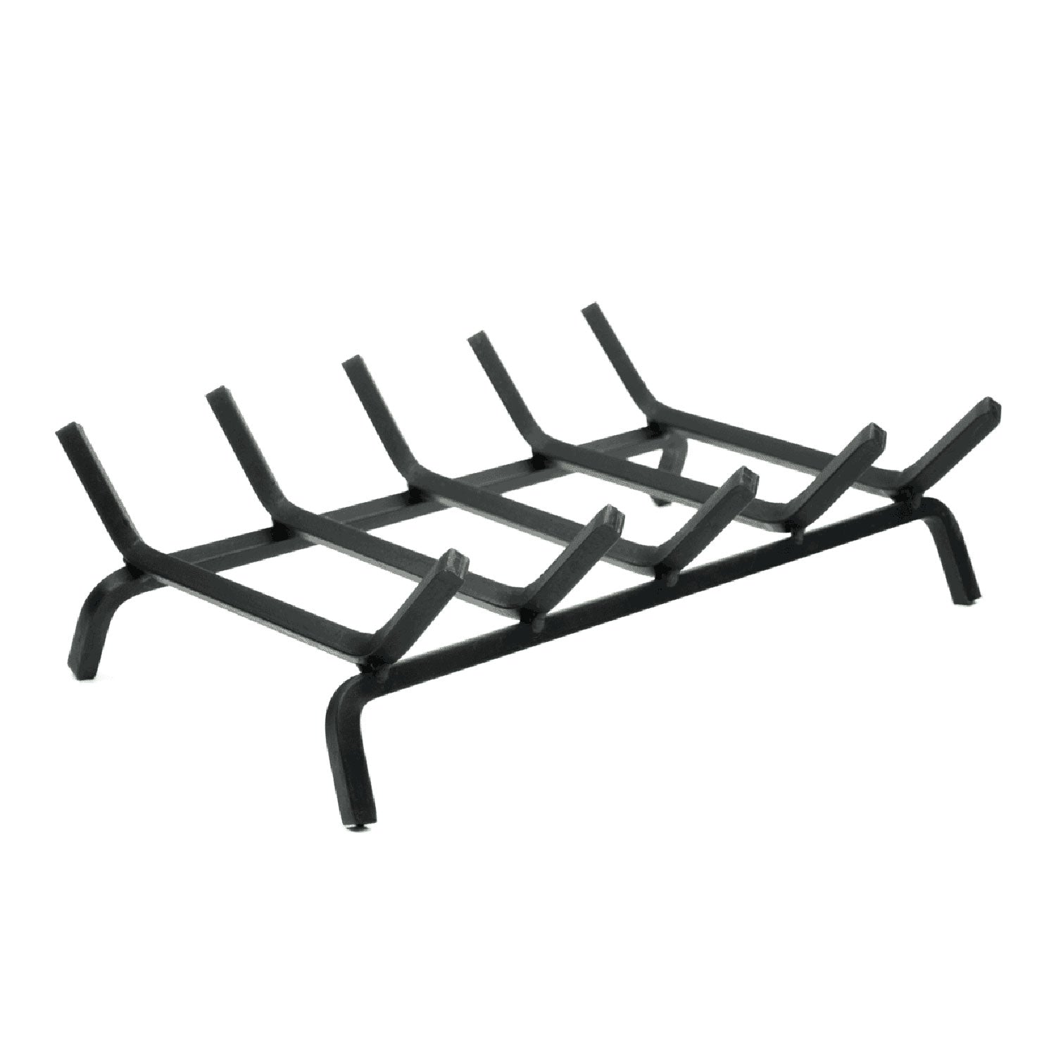 Double-sided gas log grate with curved metal bars and four raised feet