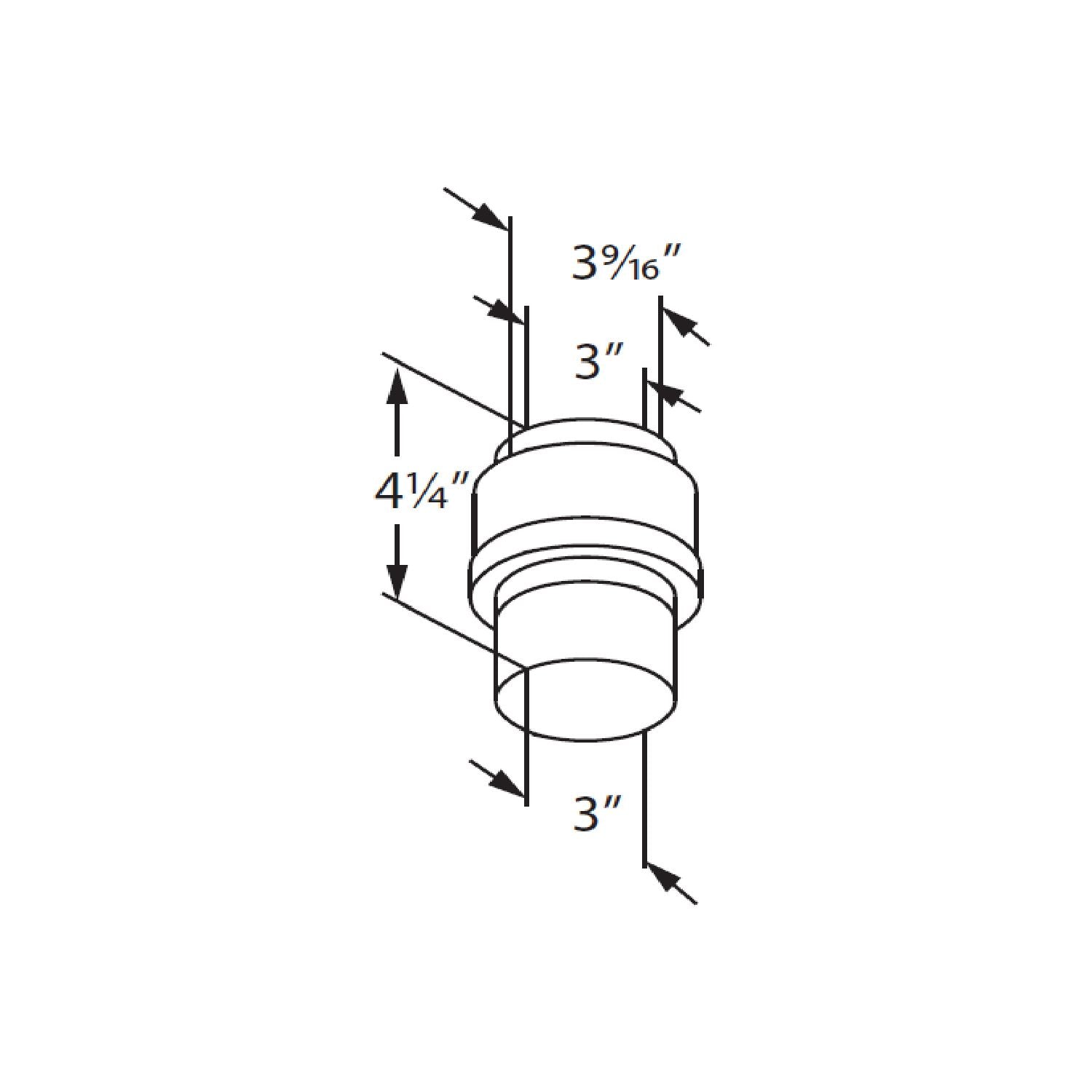 Co-linear flex connector diagram with dimensions: 3 in, 4 1/4 in, 3/16 in