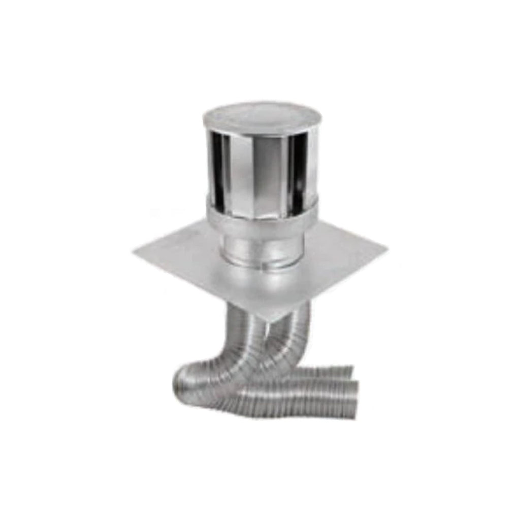 Stainless steel direct vent co-linear kit with cap, flashing plate, and flex pipe