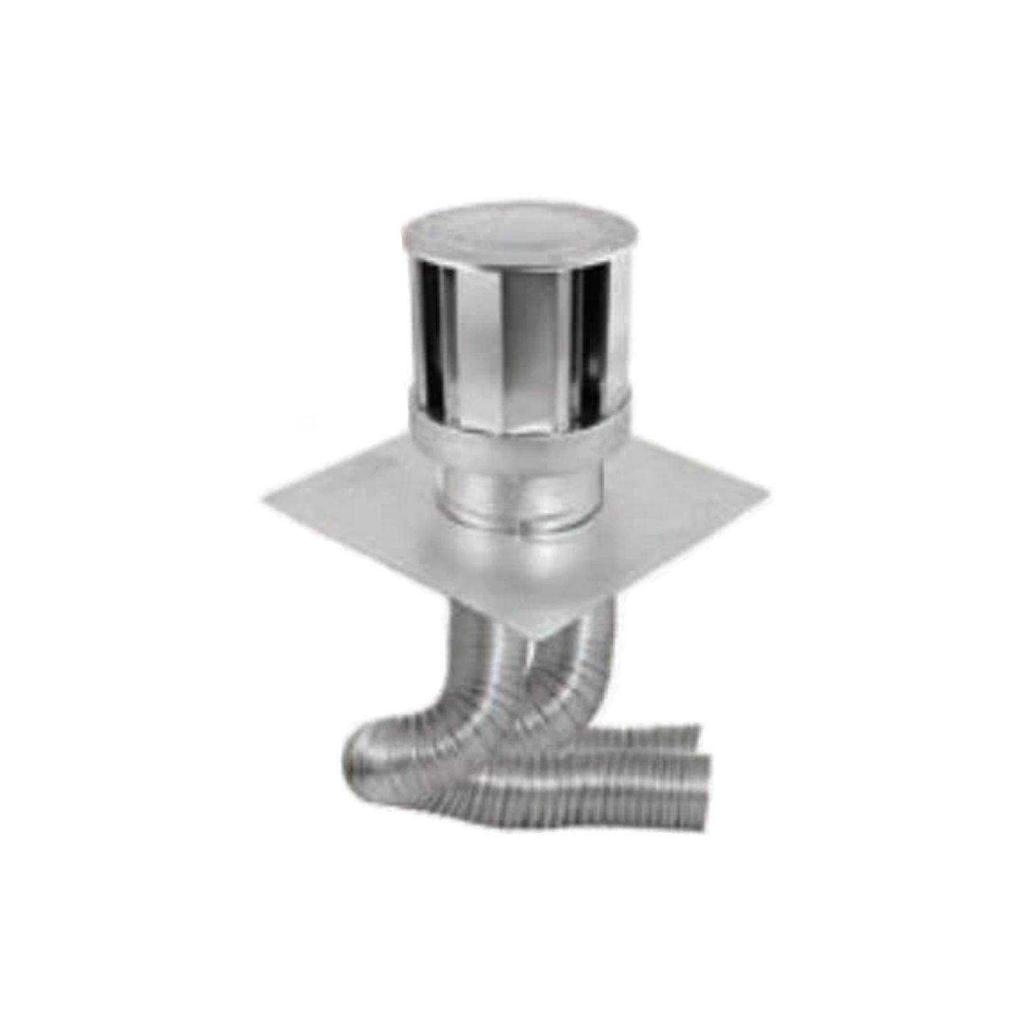 Stainless steel direct vent co-linear kit with cap, flashing plate, and flex pipe