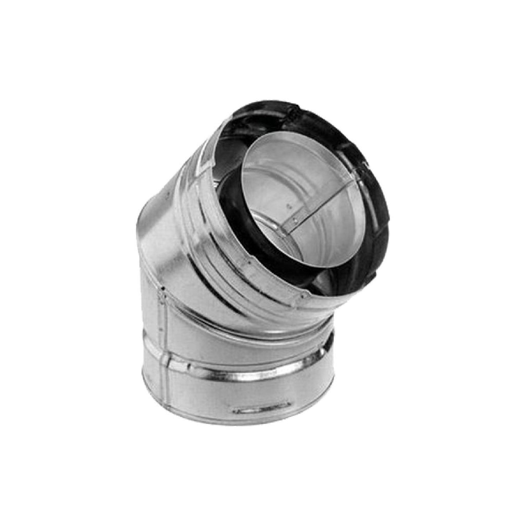 45 degree direct vent elbow fitting with black outer and galvanized metal interior