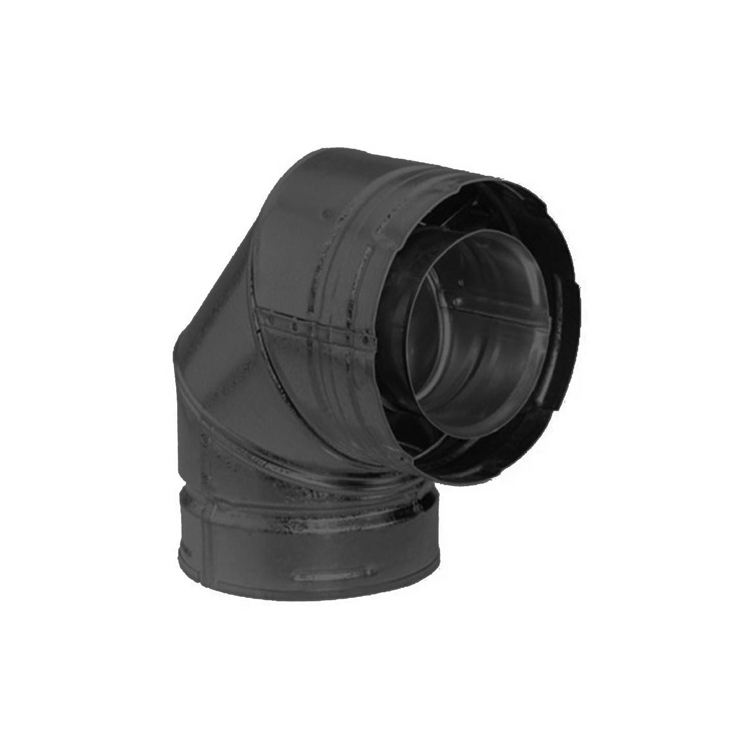 Black 90-degree DirectVent Pro vent elbow with inner and outer flue collars
