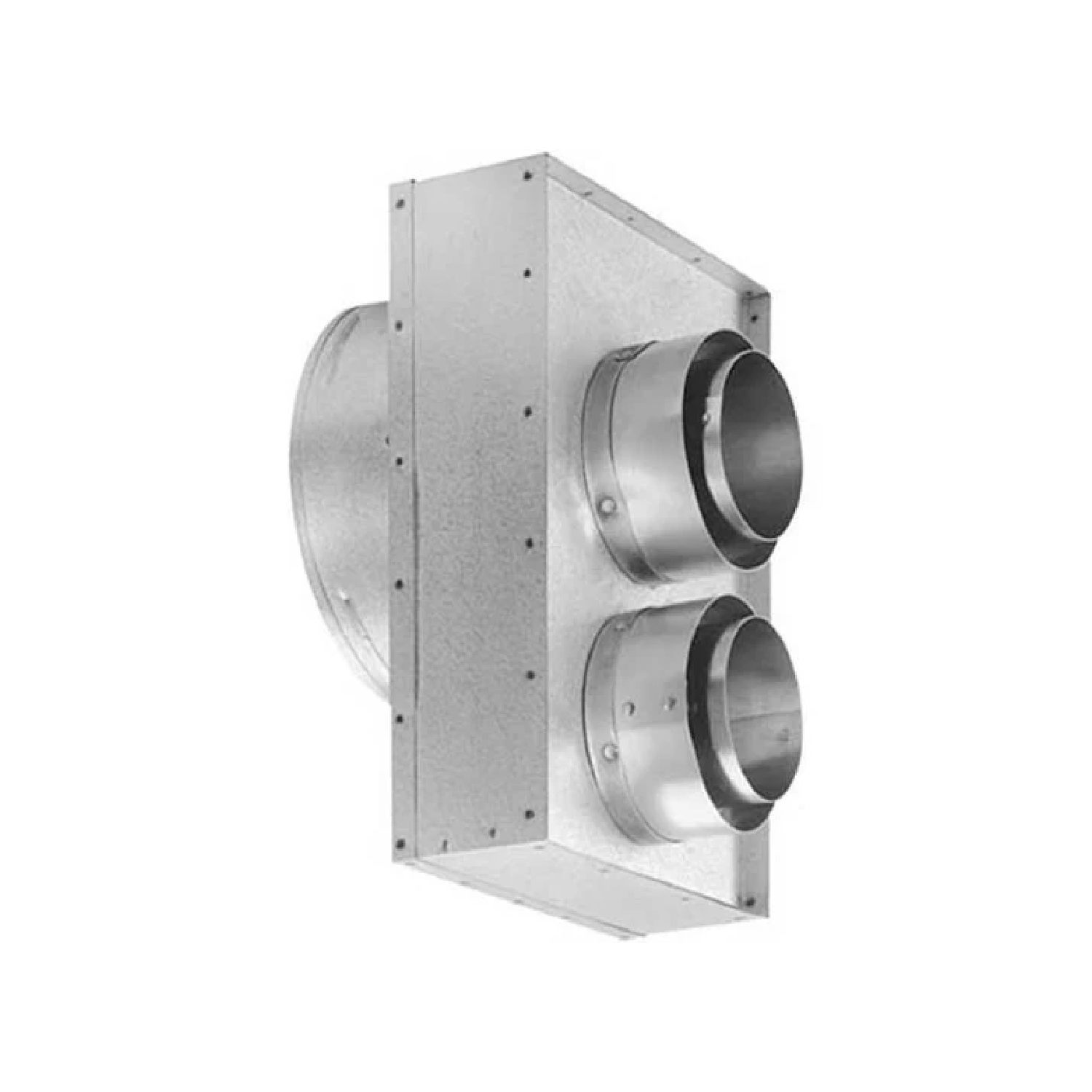 Co-axial to co-linear appliance connector with two flue collars on metal plate
