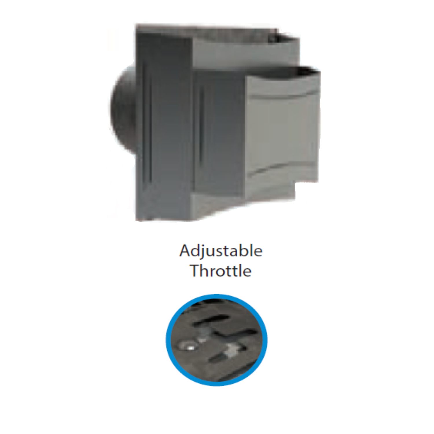 Horizontal vent termination cap with adjustable throttle feature, gray metal