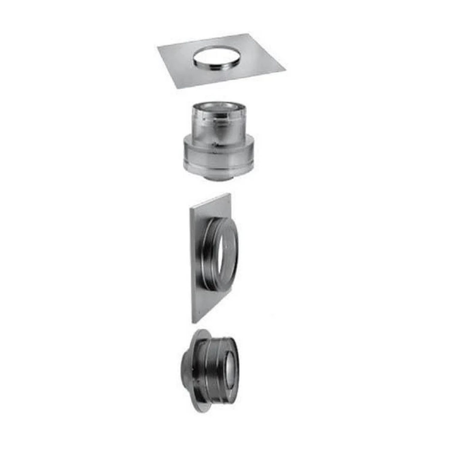 Chimney conversion kit components with metal flue collar and mounting plate
