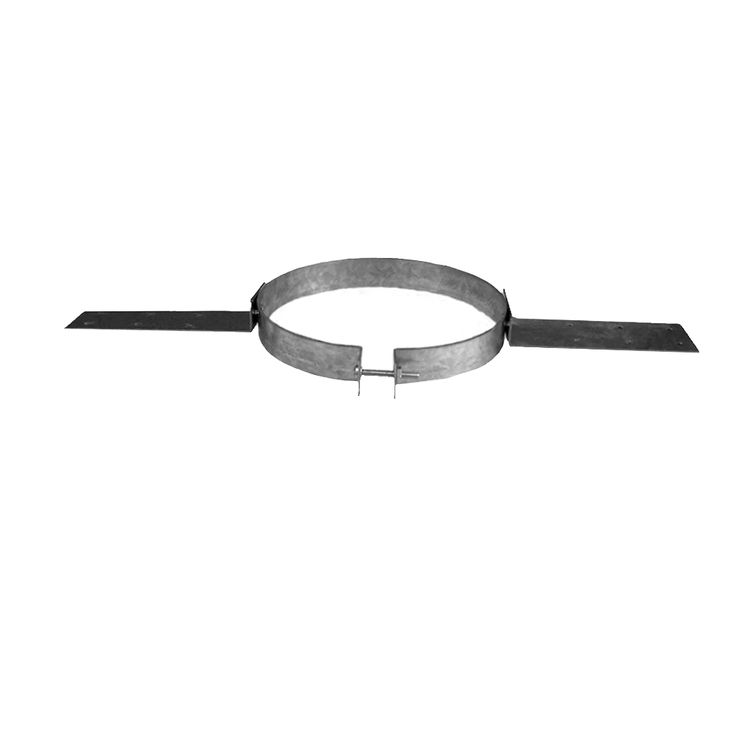 Metal roof support collar with two side straps, circular flanged opening