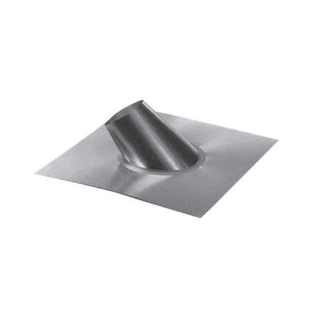 Metal roof flashing with raised collar opening, square plate, silver-gray finish