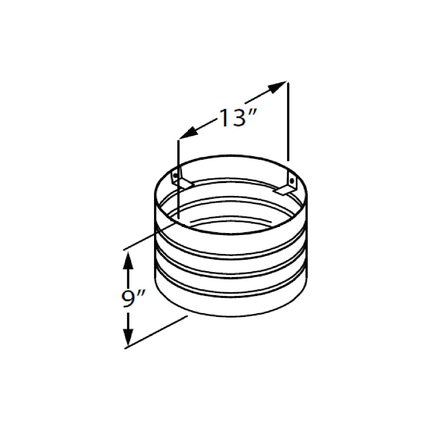 DuraVent vertical windguard diagram: 13 in top diameter, 9 in height