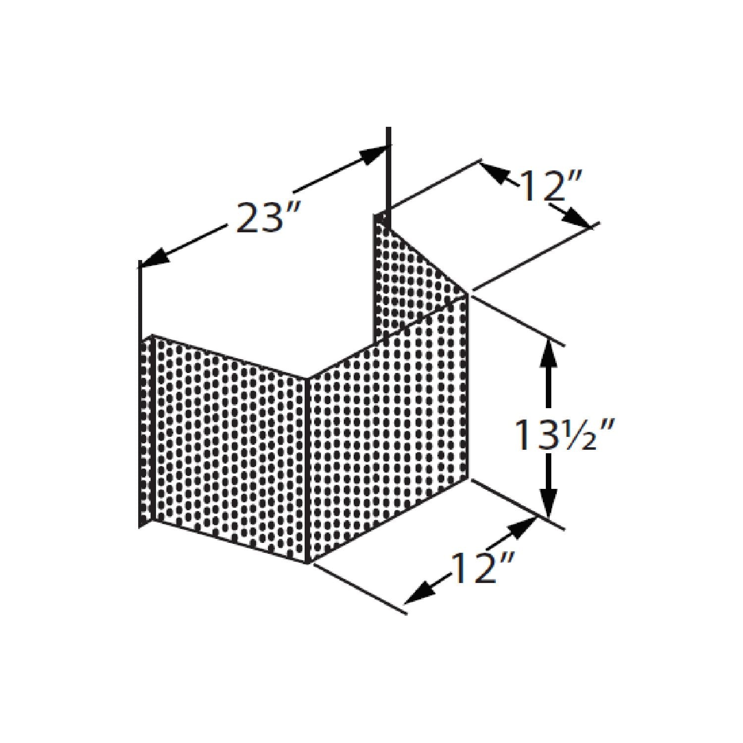 Horizontal vent windguard showing dimensions 23 in by 12 in, height 13 1/2 in