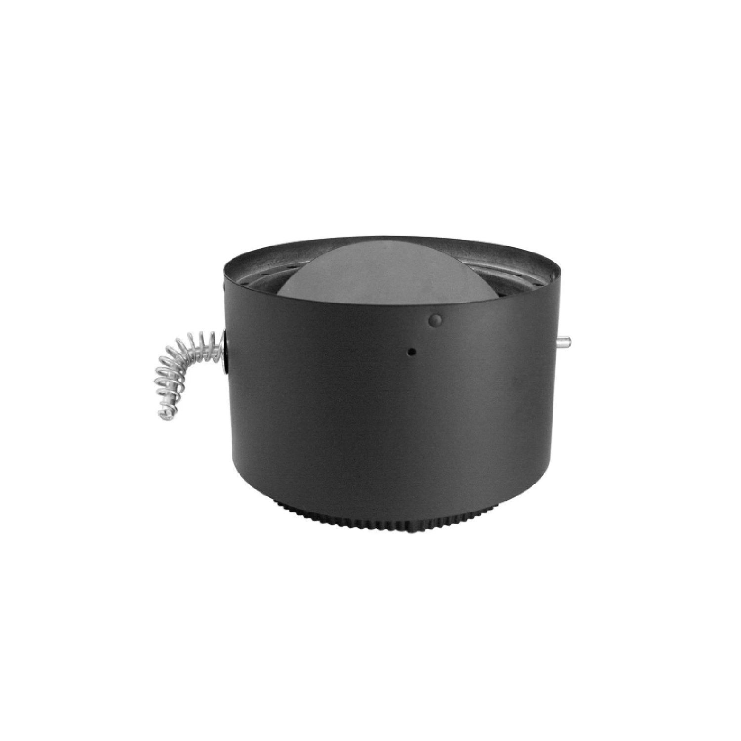 DuraVent DVL adapter, black cylindrical connector with spring and side tabs