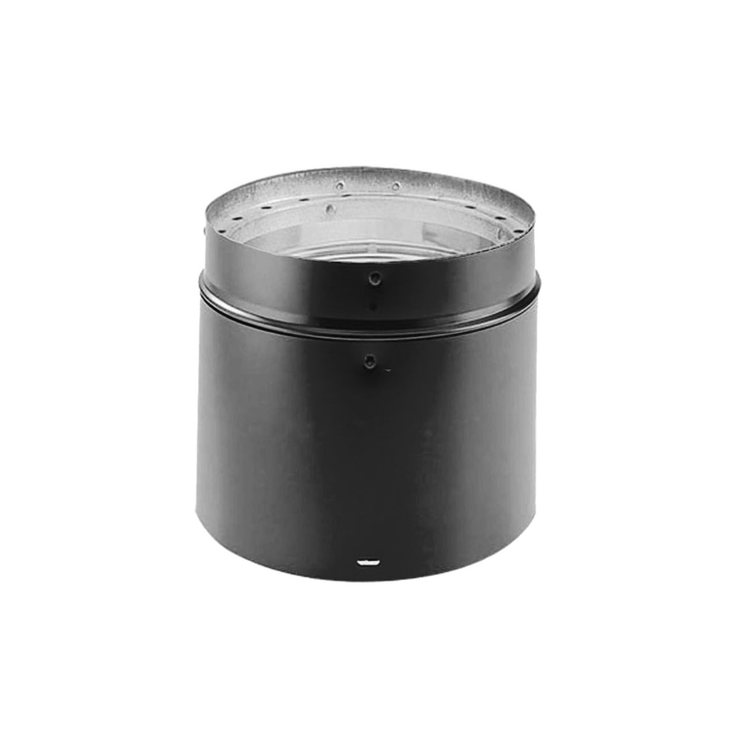 Black double-wall adjustable chimney pipe section with flanged top opening