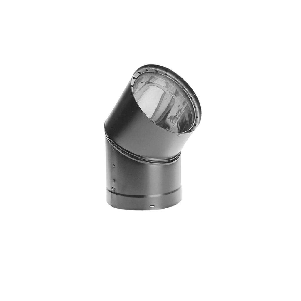 Double-wall 45 degree elbow vent pipe fitting, black, curved for flue connection