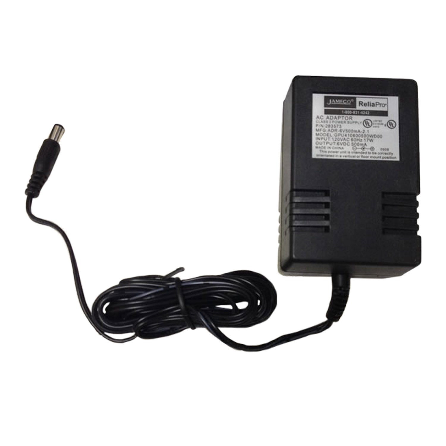 White Mountain Hearth AC/DC adaptor with power cord and barrel plug, black