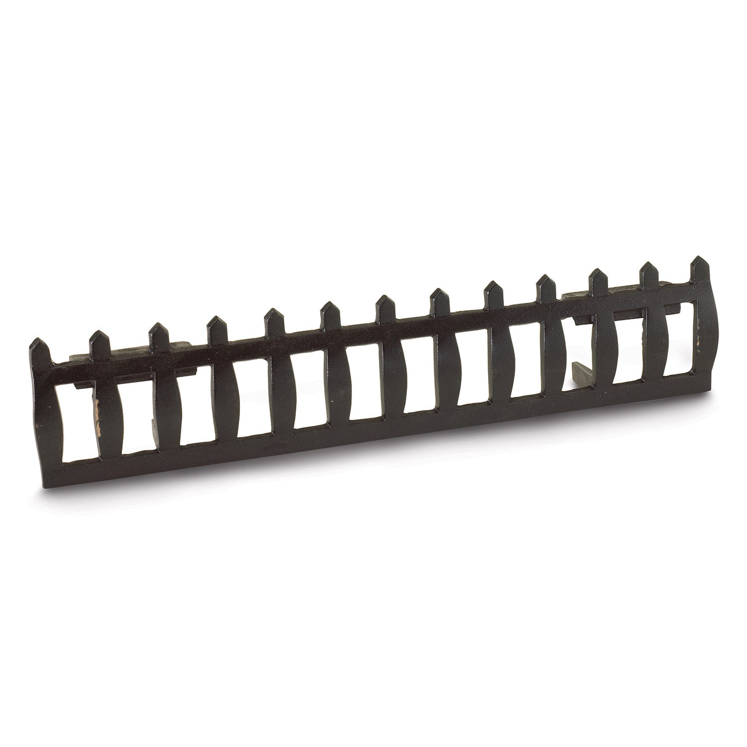 30-inch cast iron fender with evenly spaced vertical tabs, dark brown finish