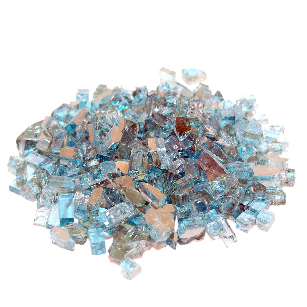 Reflective fire glass, teal and blue reflective shards