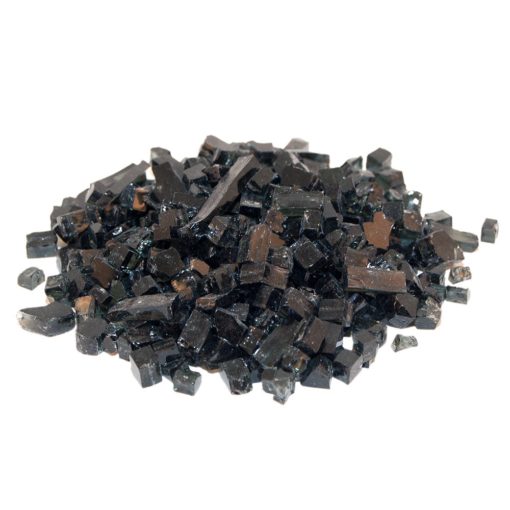 Dark black fire glass chunks, faceted pieces for fire pits and gas fireplaces