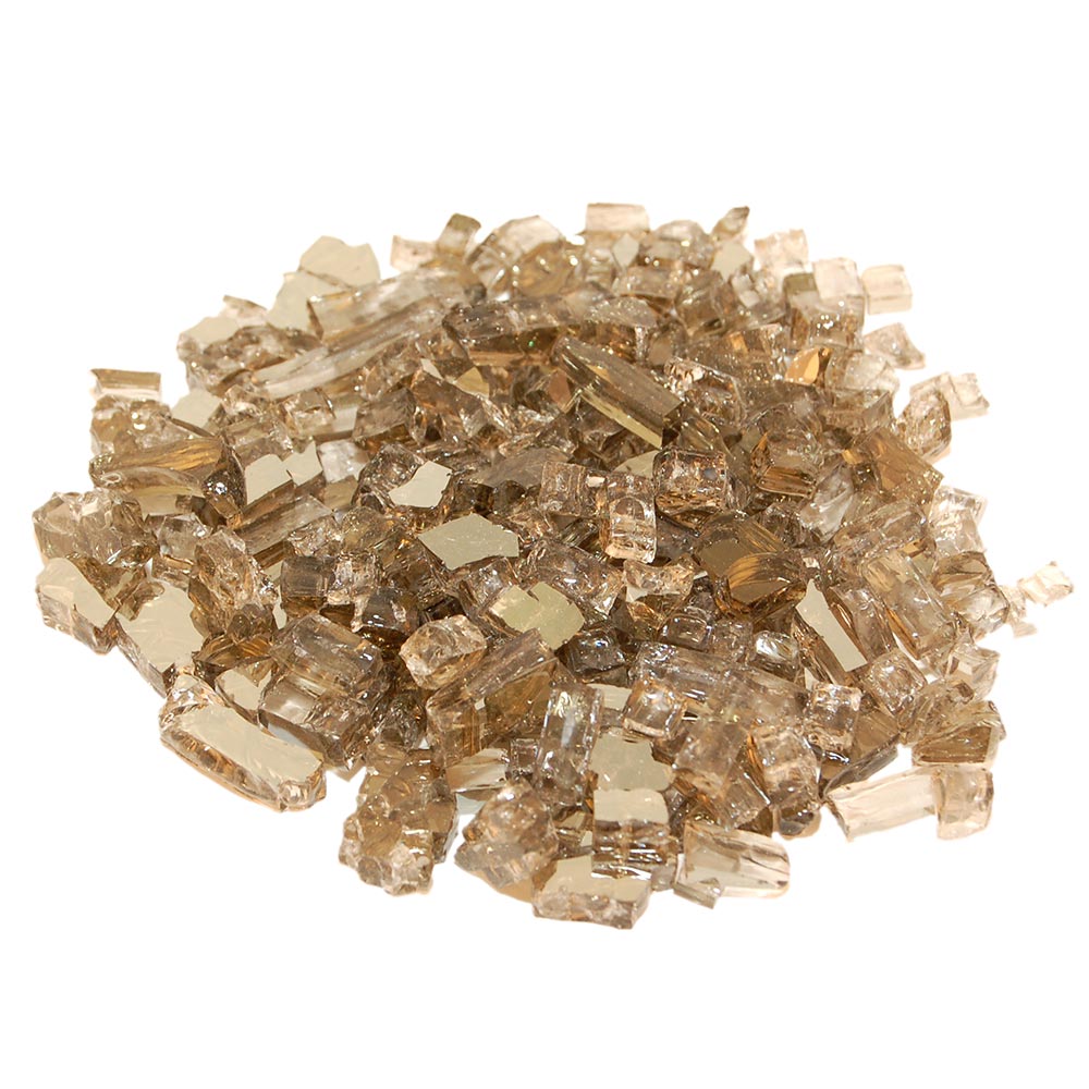 Bronze reflective fire glass, faceted cubic pieces