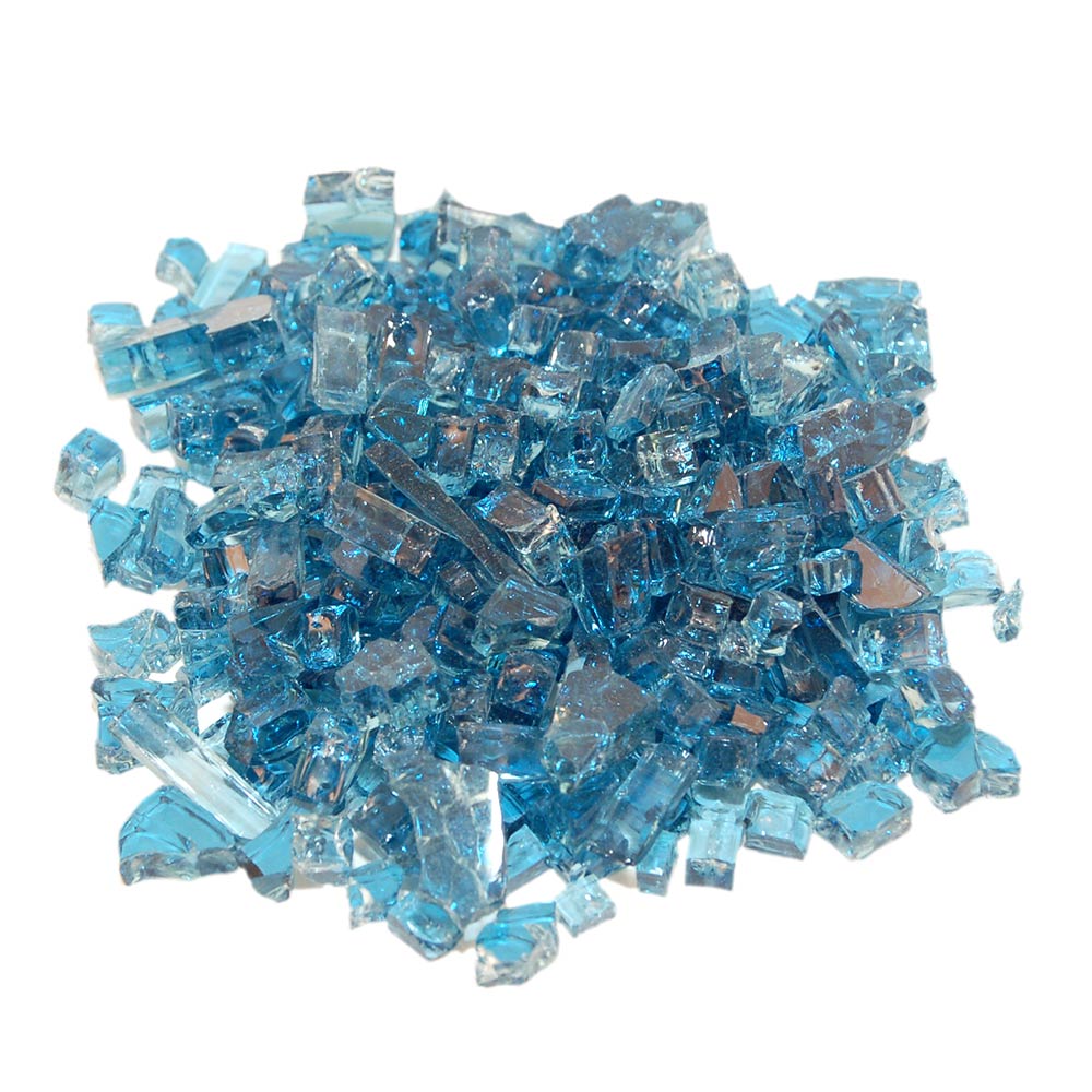 Blue fire glass gems, translucent crushed pieces for fire pits