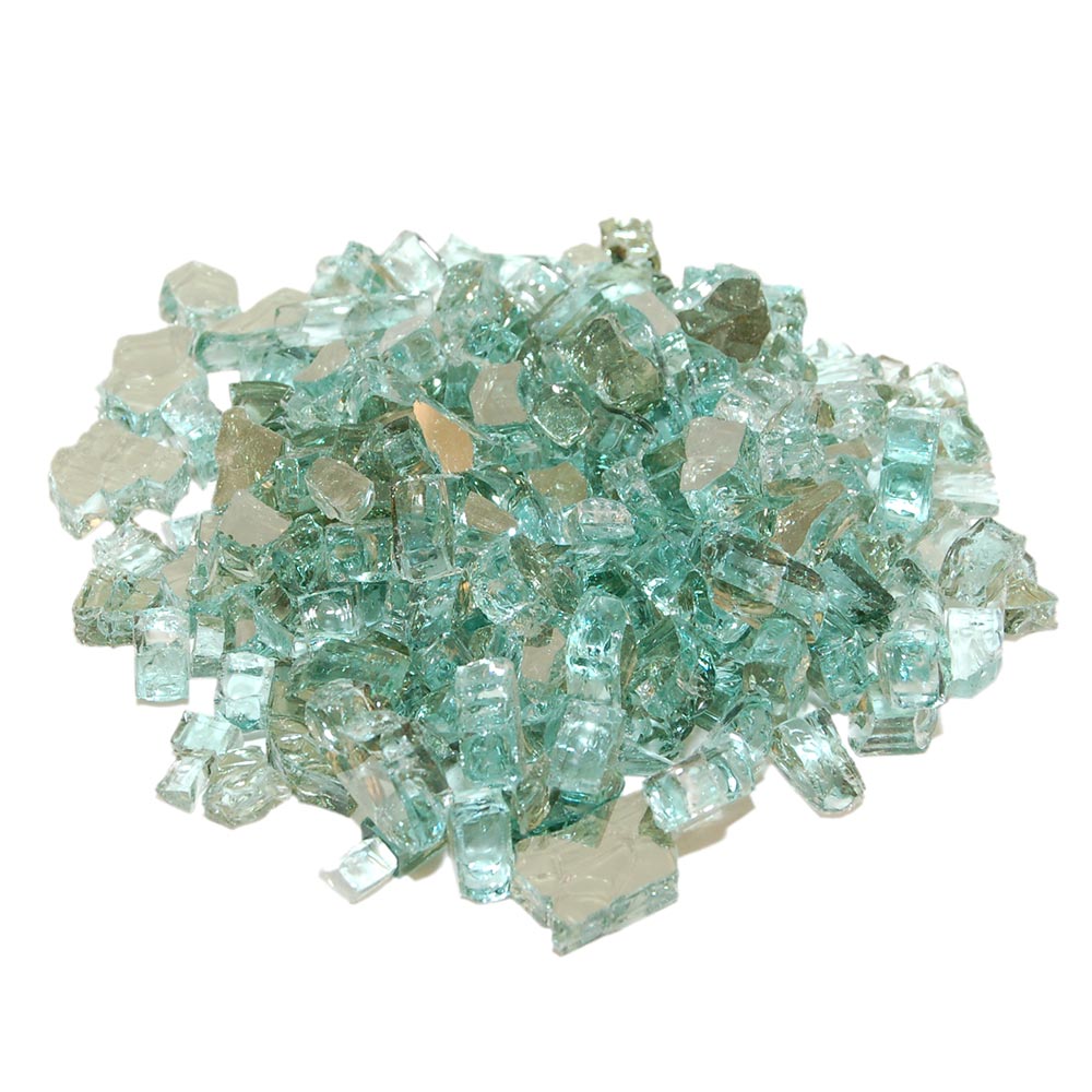 Emerald reflective fire glass chunks, clear green glittery pieces for fire pits
